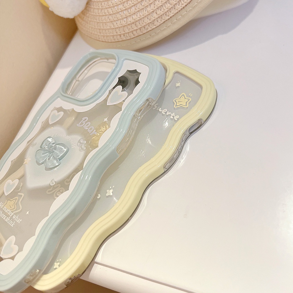 Ốp điện thoại TPU trong suốt màu macaron đính nơ 3D 2 trong 1 thích hợp cho iPhone X XR XS 11 12 13 14 PLUS PRO MAX