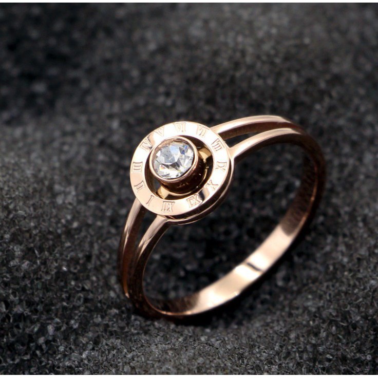 Nhẫn Mặt Tròn In Số La Mã Ti Tan Không Đen TT 0926