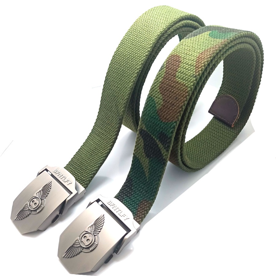 Thắt lưng nam vải bố , dây sử dụng được 2 mặt , rằn ri và xanh rêu , dây 3,8 x 120 cm , đầu khóa kim loại hình chữ B