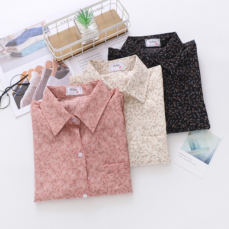 Áo Sơ Mi Voan Họa Tiết Hoa Tay Dài Phong Cách Hàn Quốc Cho Nữ | BigBuy360 - bigbuy360.vn