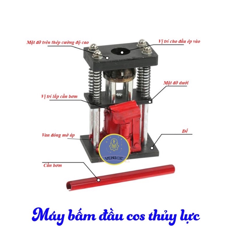 Máy bấm đầu cos thủy lực, bấm đầu ống dây áp lực cao 8mm ~ 13mm, máy ép đầu dây rửa xe 3 tấn