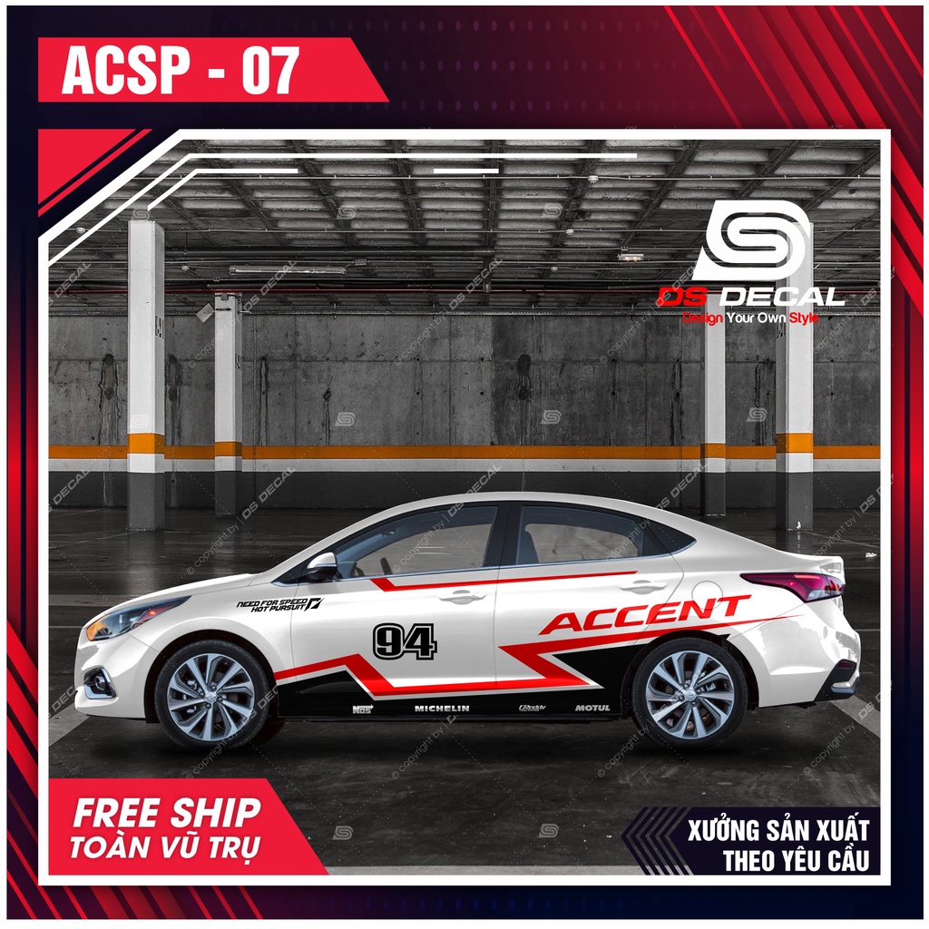Tem dán xe ô tô Accent - 09, Sticker trang trí xe ô tô, decal dán xe ô tô PVC chống nước - DSDECAL
