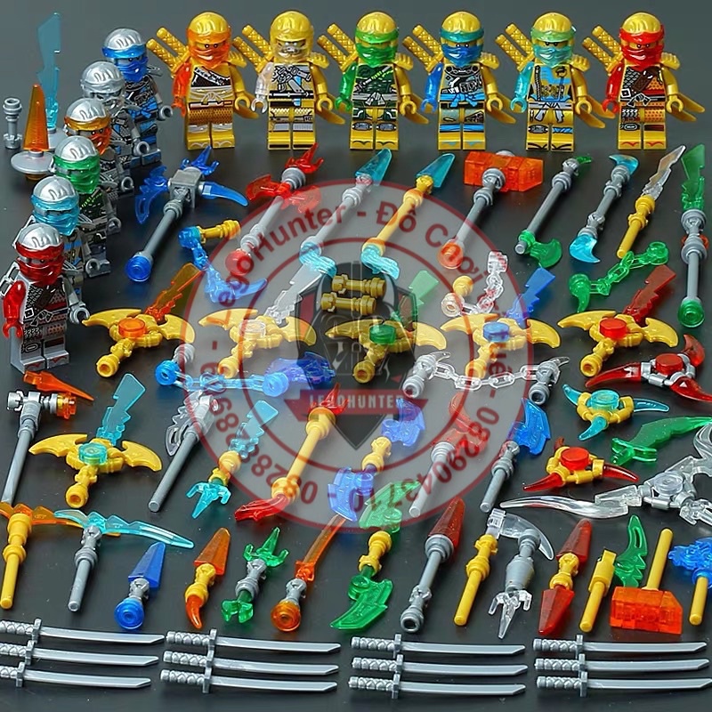 Đồ chơi xếp hình Ninjago combo 12 minifigures mô hình nhâm vật ninja gold silver kèm vũ khí