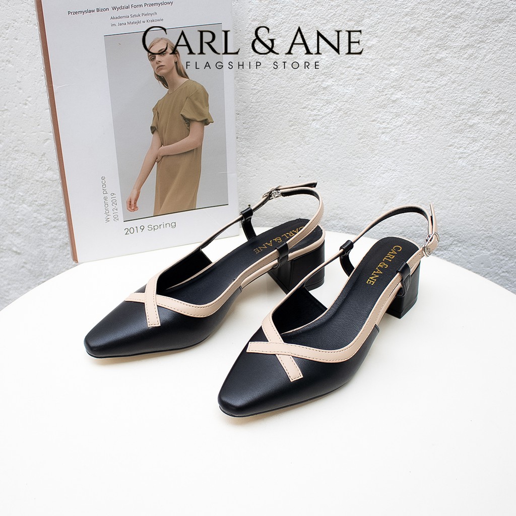 Carl &amp; Ane - Giày cao gót mũi vuông quai mảnh cao 5cm màu đen - CL009
