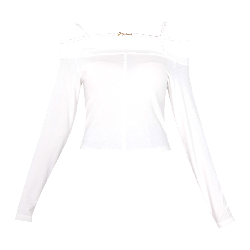 QKOOLE  Áo Croptop Tay Dài Hở Vai Màu Sắc Đơn Giản Phong Cách Hàn Quốc Cho Nữ