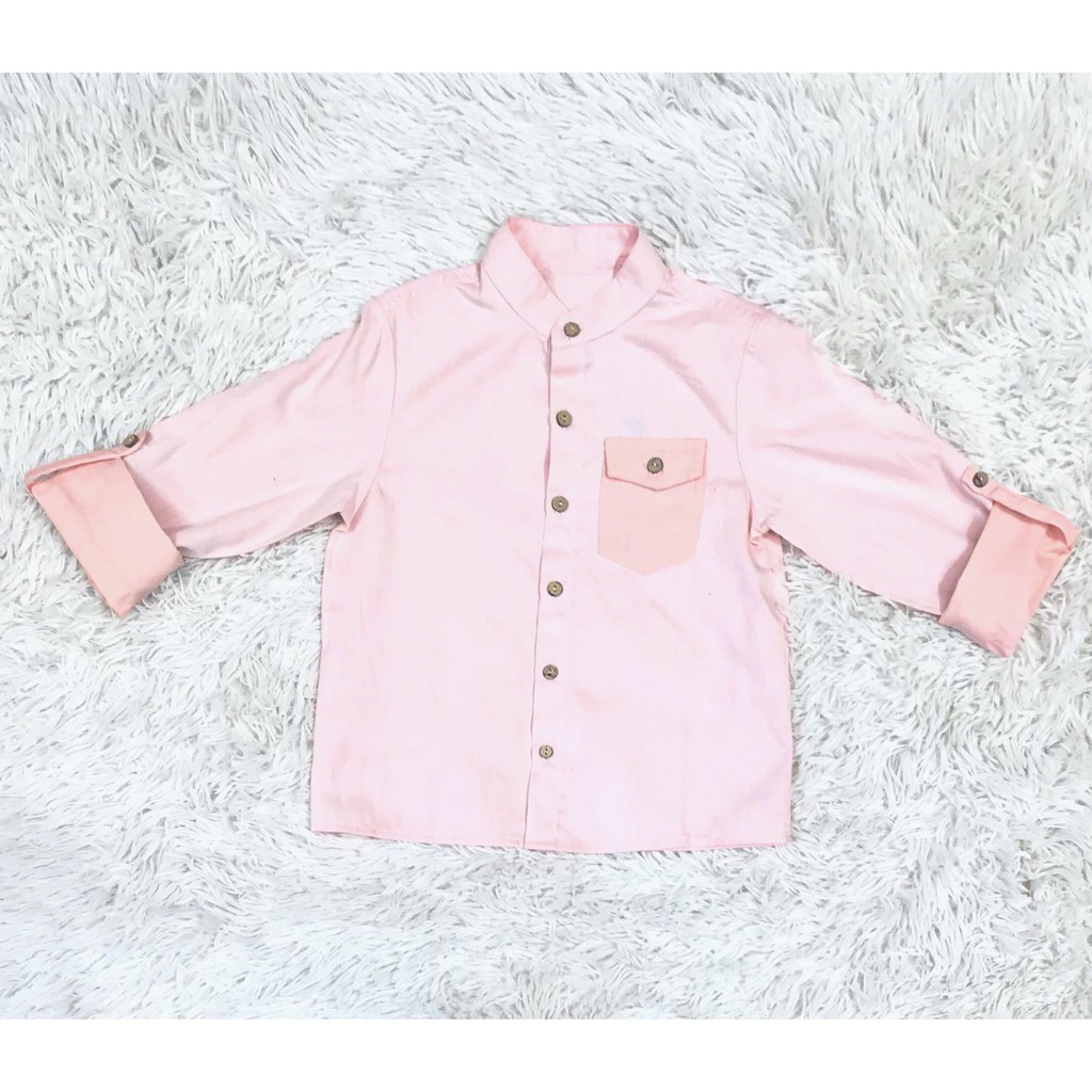 Áo sơ mi bé trai hồng/cam/navy lalalune