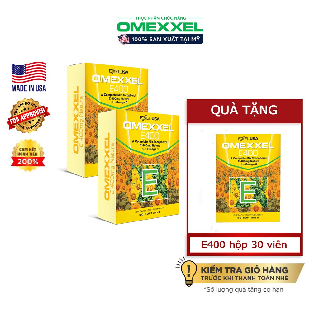 [Mua 2 tặng 1] Combo 2 hộp viên uống bổ sung vitamin E Omexxel E400 - 30 viên/ hộp - Chính hãng Mỹ