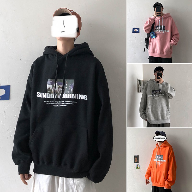 Áo hoodie dáng rộng in họa tiết đường phố Mỹ có 4 màu thời trang mùa thu cho nam và nữ (M-5XL)