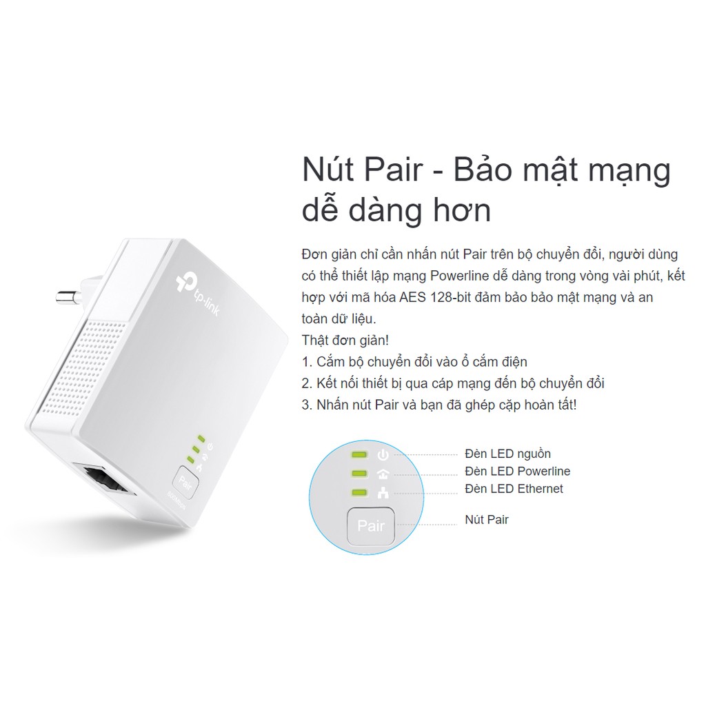 Bộ truyền mạng qua dây điện TP-LINK TL-PA4010 KIT AV600 Nano 600Mbps Truyền tải tốc độ cao - Hàng Chính Hãng