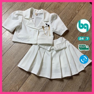 Váy bé gái phong cách Hàn Quốc, Áo vest và Chân váy xếp ly liền quần