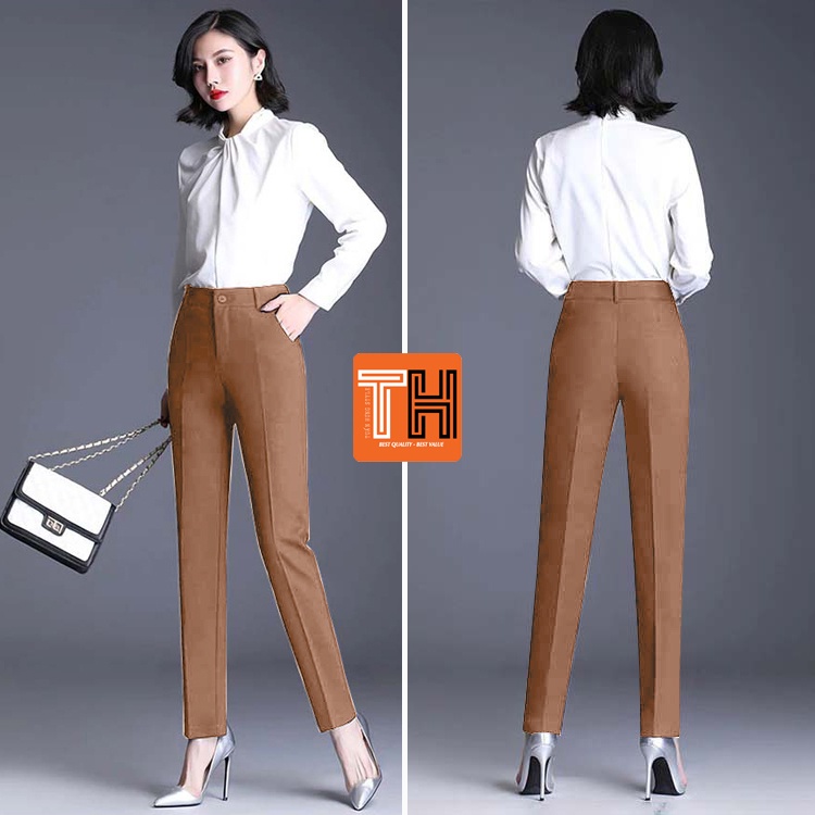 Quần tây công sở nữ kiểu mới ống đứng màu nâu nhạt sang trọng thanh lịch