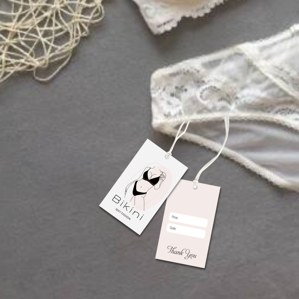 100 cái Tag mác đồ lót, Mác Treo Quần Áo bikini, Thẻ Treo Thời Trang đồ nội y Size 5.4x3.4cm