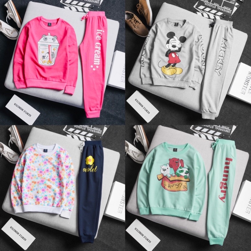 Bộ nỉ da cá bé gái size đại 15-39kg