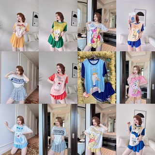 Đồ bộ mặc nhà ngủ đùi cổ tròn quần giả váy lụa latin mềm mát free size