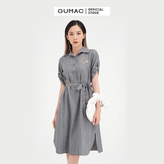 Đầm nữ thêu phom suông GUMAC màu xám thanh lịch, đủ size DB447