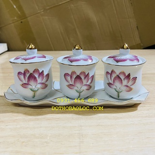 Chum nước thờ có nắp bạch ngọc tím bộ 3 ly