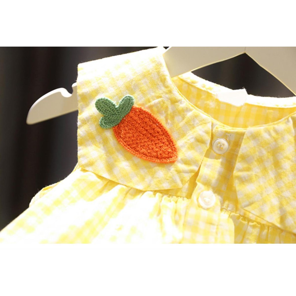 Set áo sát nách thêu họa tiết trái cây hoạt hình và quần đùi kẻ sọc thời trang dành cho bé gái từ 0-4 tuổi