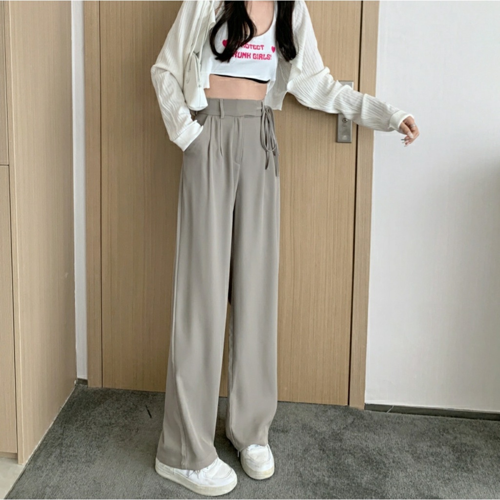 Quần Dài Ống Rộng Lưng Cao Dây Rút Thời Trang Hàn Quốc Cho Nữ m882