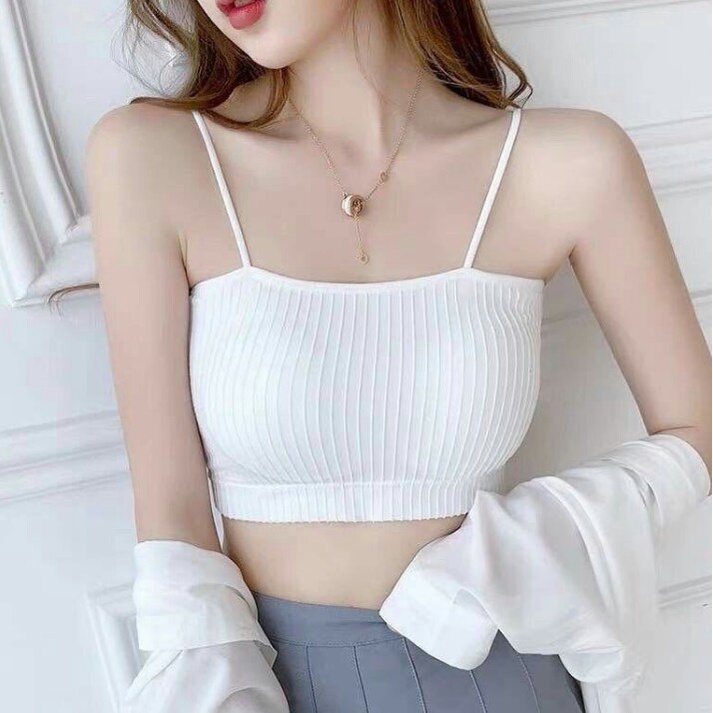 Áo Bra Quây Ngực Gân Tăm Co Giãn 4 Chiều, 2 Dây Có Mút Ngực Trẻ Trung