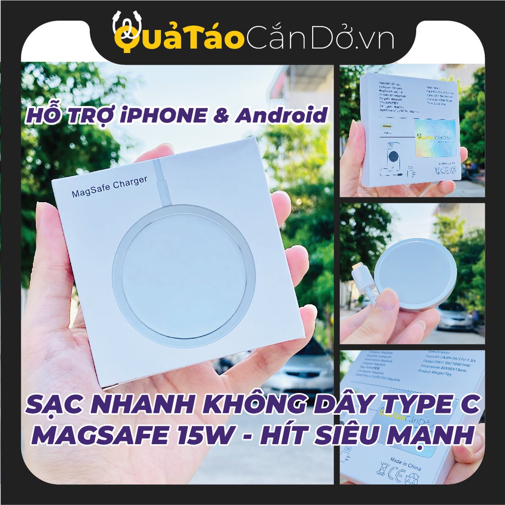 SẠC NHANH KHÔNG DÂY Magsafe PD 15W type C cho iPhone và Android - Cá nhân hóa khắc tên hình ảnh theo yêu cầu