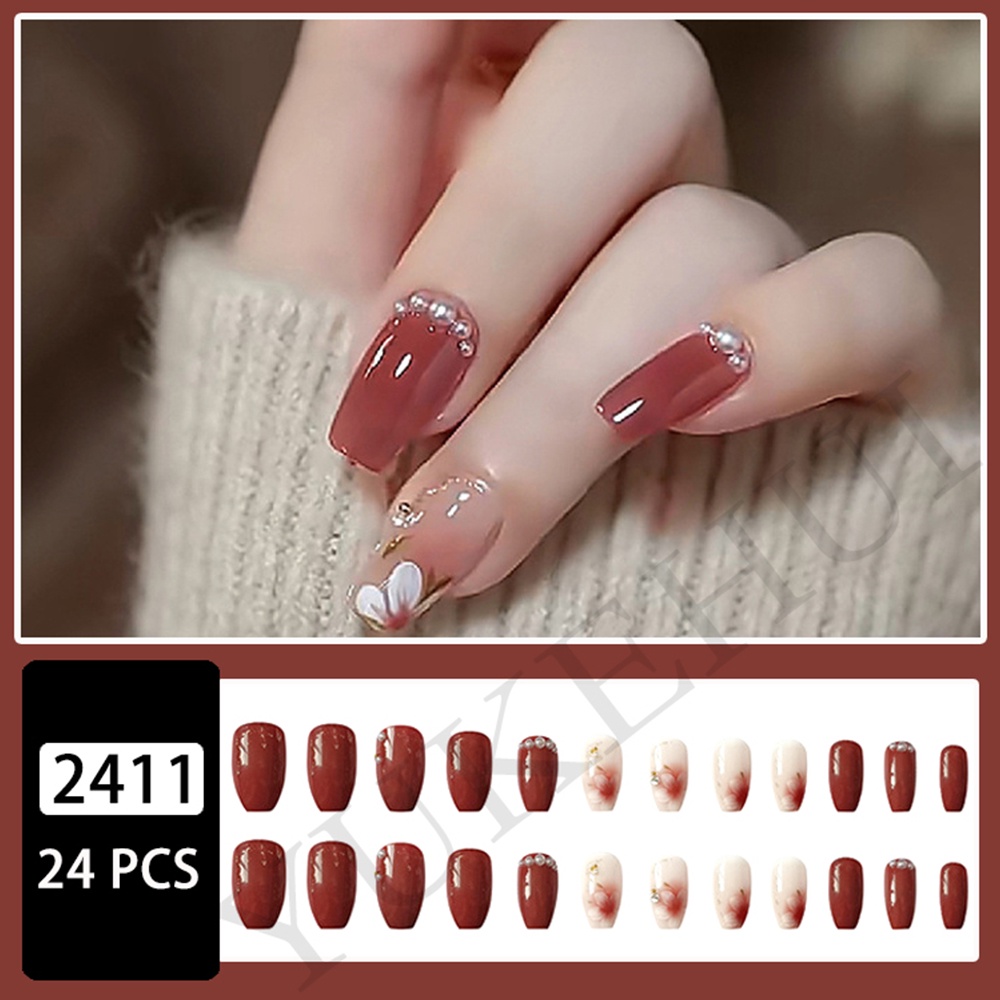 2411 YUKEHUI bộ móng tay giả set móng giả trong suốt móng tay giả đính nơ móng tay giả dài đính đá móng giả đẹp bộ móng tay giả đính đá móng tay giả đính đá ngắn bộ móng tay giả kèm keo móng giả đẹp