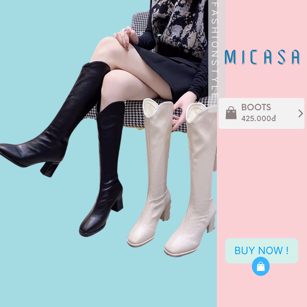 Boots đùi nữ cổ vát chữ V mũi vuông đế cao 7cm sang trọng cá tính phong cách hàn quốc M200-C