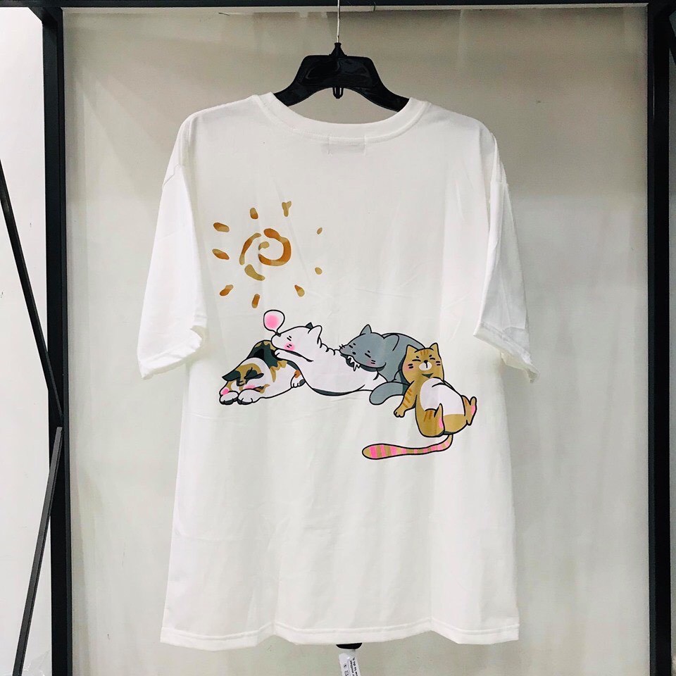 Áo thun tay lỡ Unisex Mèo ngủ form rộng Freesize dành cho nam nữ Molly Fashion | BigBuy360 - bigbuy360.vn
