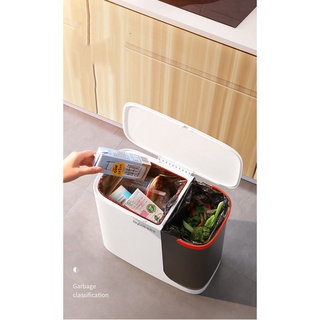 Thùng rác phân loại rác 2 ngăn tách nước ướt và khô chất liệu nhựa ABS siêu bền thể tích 15L