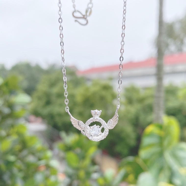 Dây chuyền bạc nữ Evasilver hình đôi cánh đính mặt đá tròn, dây chuyền chuẩn bạc ta sang trọng nữ tính