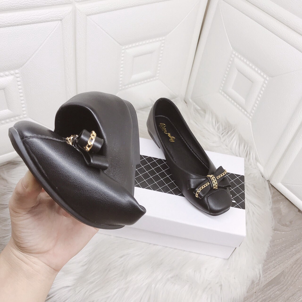 Giày búp bê nữ mũi vuông nơ xích chất đẹp