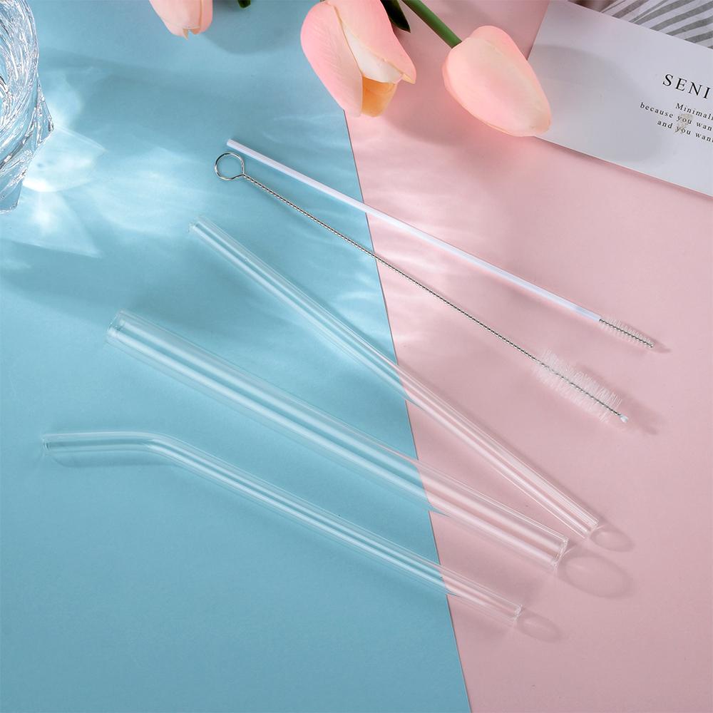 1 Bộ Ống Hút Thủy Tinh Trong Suốt Bằng Nhựa Chất Lượng Cao