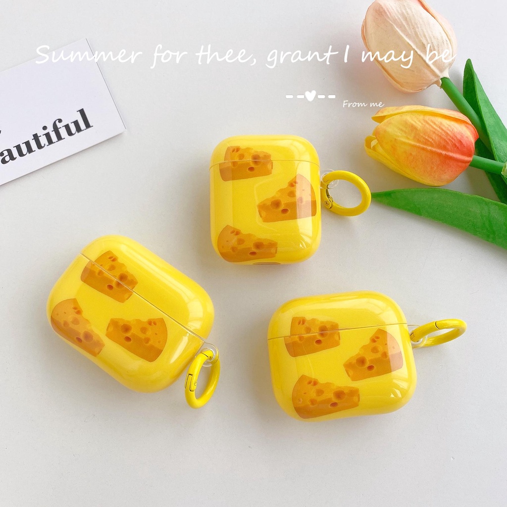 Vỏ Bảo Vệ Hộp Sạc Tai Nghe Bluetooth AirPods 1 2 pro 3 2021 Bằng Silicon IMD Mềm Hình Phô Mai Vàng Sáng Tạo