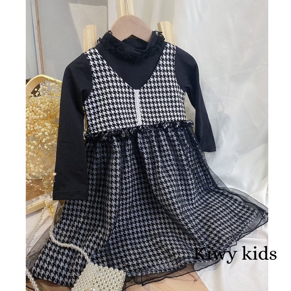 Váy bé gái Kiwy kids chất liệu dạ Tweed và áo len liền Kids21 cho bé từ 1 đến 5 tuổi
