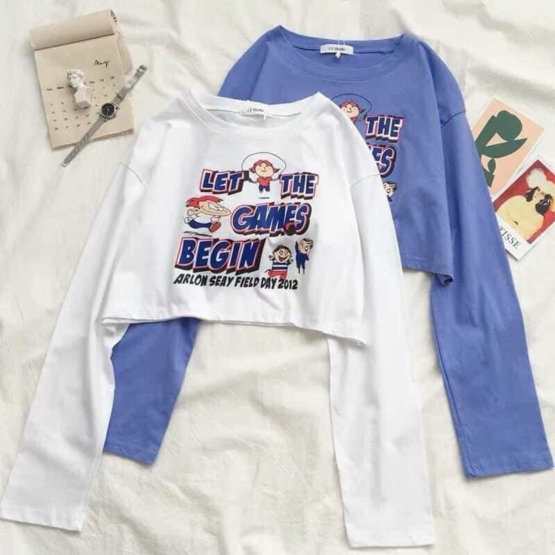 Áo croptop tay dài in họa tiết LET THE GAMES BEGIN 2 màu AT26 | BigBuy360 - bigbuy360.vn