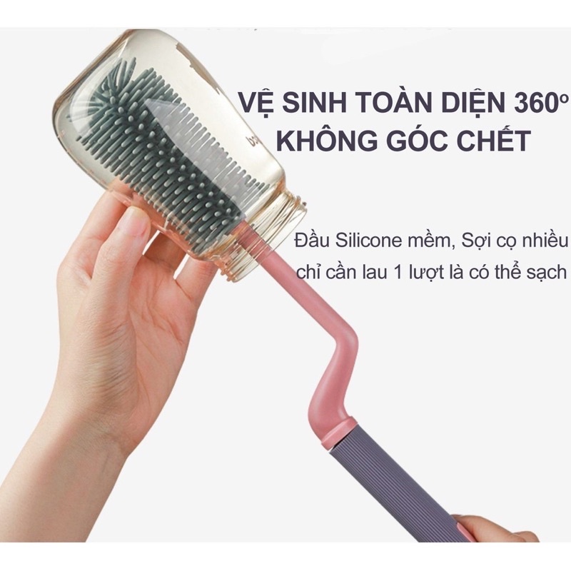 Cọ bình sữa Silicon cao cấp tay cầm xoay 360 độ dùng cho mọi loại bình