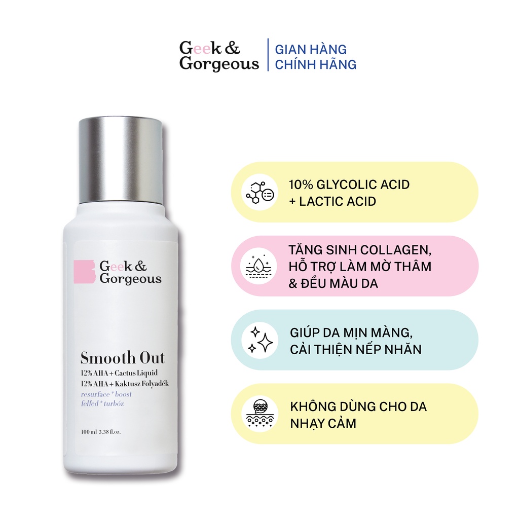 Dung Dịch Tẩy Da Chết, Ngăn Ngừa Lão Hóa Geek&Gorgeous Smooth Out 12% AHA 100ML