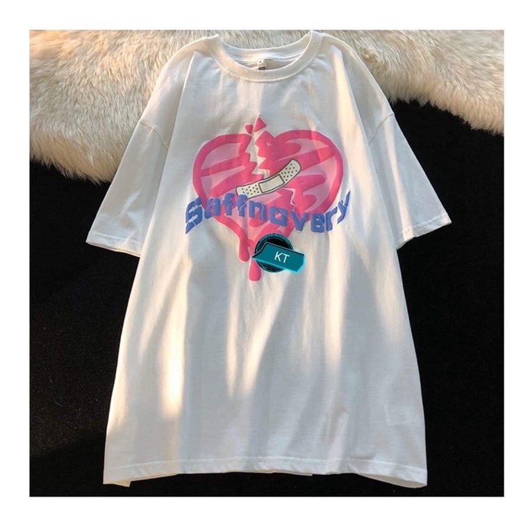 áo phông thụng rộng tay lỡ in trái tim đủ Size S - XXl