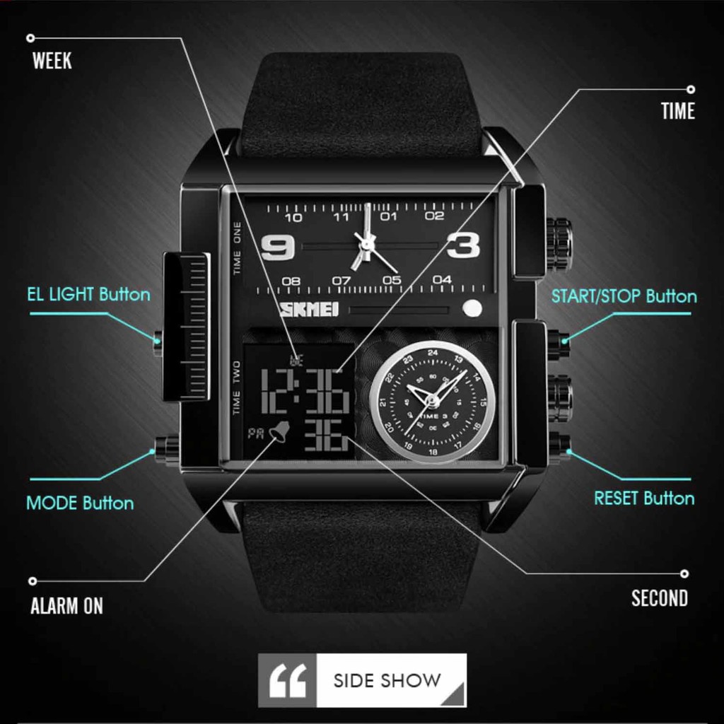 Đồng hồ nam chính hãng cao cấp SKMEI dây da xịn, mặt chữ nhật sang trọng, số giờ điện tử và truyền thống đôc đáo SKCN01 | BigBuy360 - bigbuy360.vn