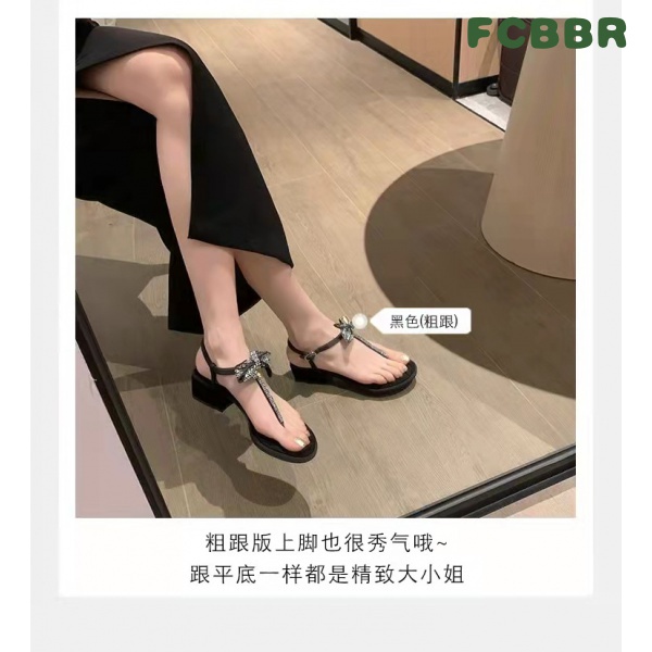 Giày Sandal Đế Bằng Đính Đá Và Nơ Thời Trang Mùa Hè Mới Cho Nữ