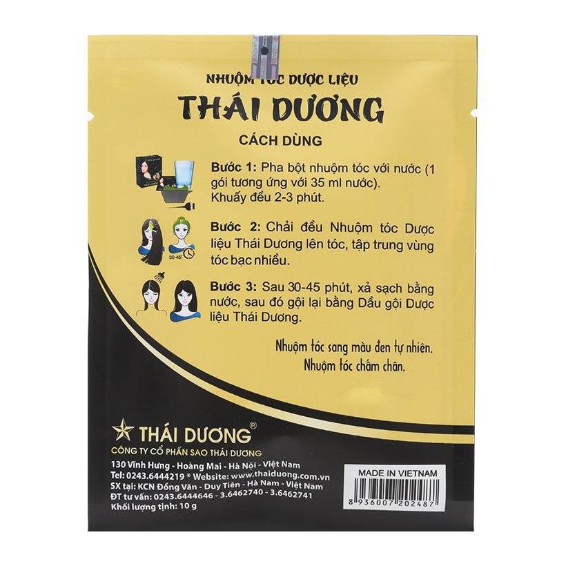 Nhuộm tóc dược liệu sao thái dương 100% thảo dược chính hãng màu đen an toàn hiệu quả cao - Trung Đông Pharmacy