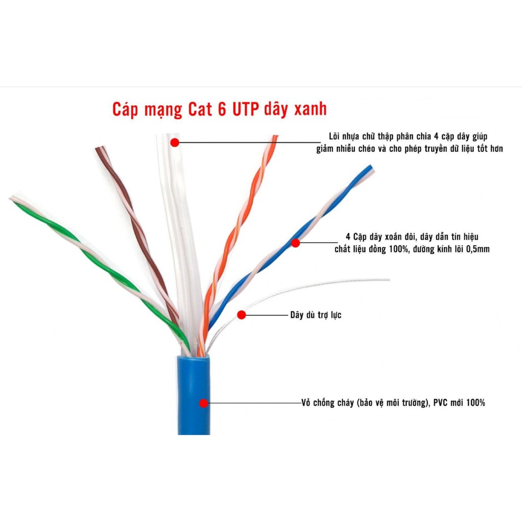 Dây Mạng CAT 6E Bấm Sẵn 2 Đầu Dài 5m/10m/20m/25m/30m/35m/40m/45m/50m - Dây Mạng Lan, Dây Cáp Mạng, Dây Mạng Wifi