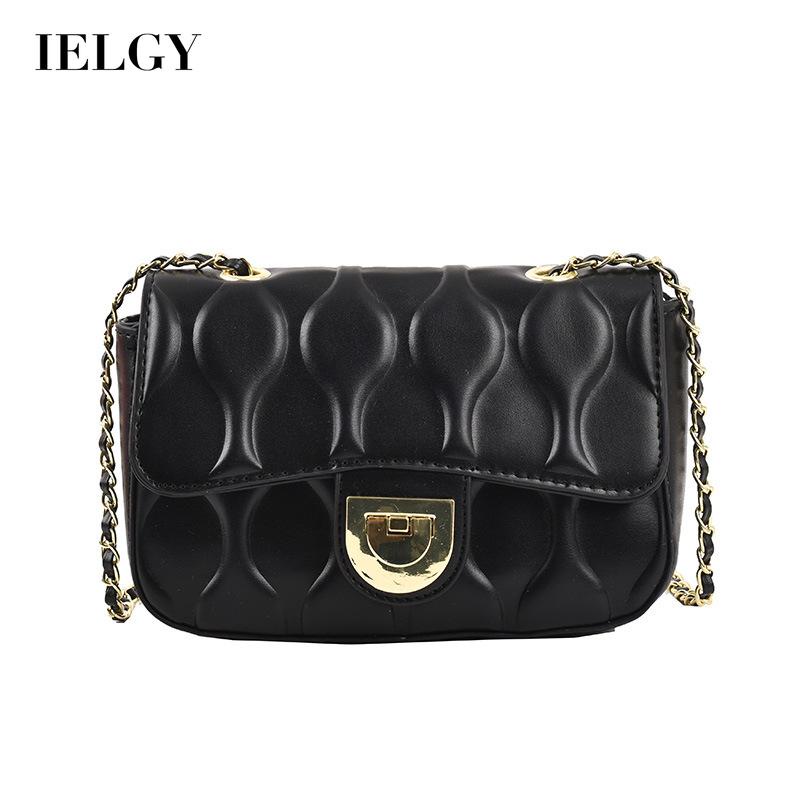 Túi đeo vai Ielgy họa tiết hình thoi thiết kế phối dây chuỗi cá tính dành cho nữ