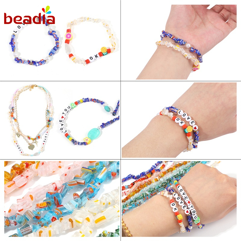 Hạt đá BEADIA xỏ lỗ hình hoa nhiều kích thước tiện lợi
