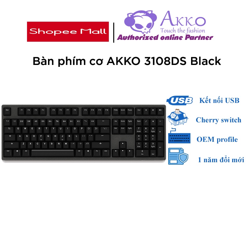 Bàn phím cơ AKKO 3108DS – Black (Cherry switch - dây liền)