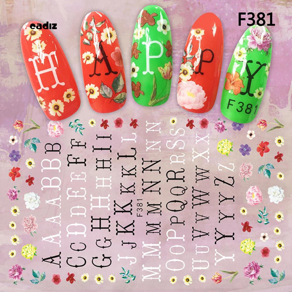 Tờ Miếng Dán Trang Trí Móng Nghệ Thuật Họa Tiết Hoa Và Chữ Xinh Xắn