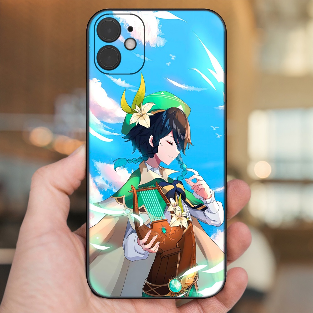 Ốp lưng iPhone 11 dẻo đen cạnh vuông in hình Venti Genshin Impact