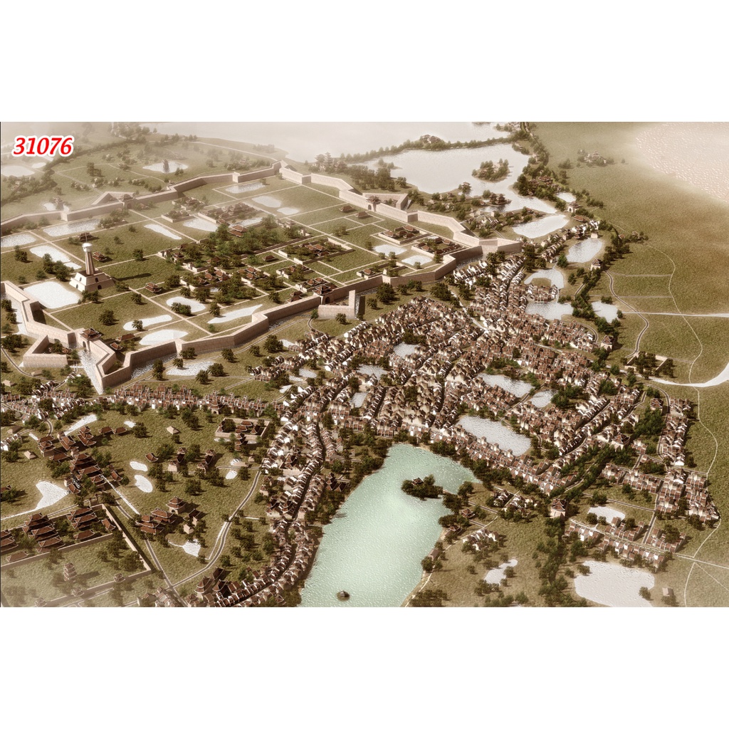 Tranh lụa 3D trang trí quán ăn, quán nướng phong cách Hà Nội cầu Long Biên, đường phố, làng mạc xưa hình ảnh chân thật