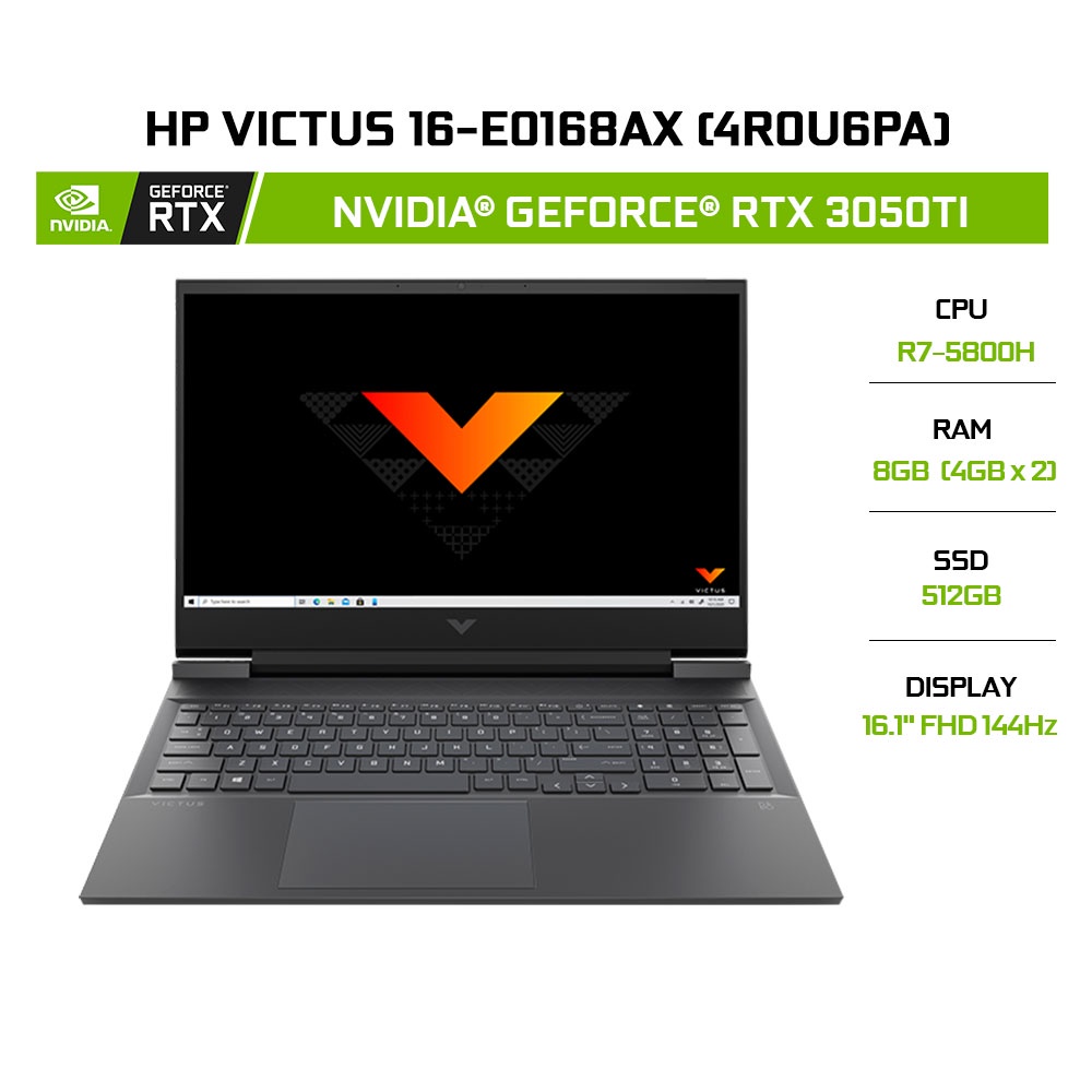 [ELBAU7 giảm 7%] Laptop HP Victus 16-e0168AX 4R0U6PA R7-5800H | 8GB | 512GB |RTX™ 3050Ti 4GB | 16.1&quot; 144Hz