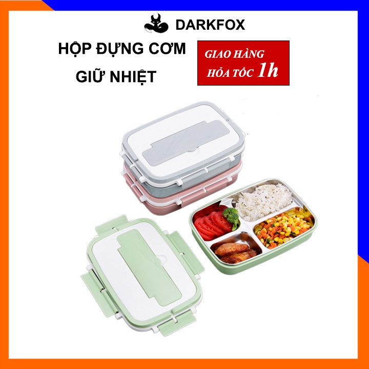 Hộp đựng cơm giữ nhiệt văn phòng hộp cơm inox 304 3/4 ngăn tặng kèm thìa đũa giữ nguyên hương vị thức ăn HDC01