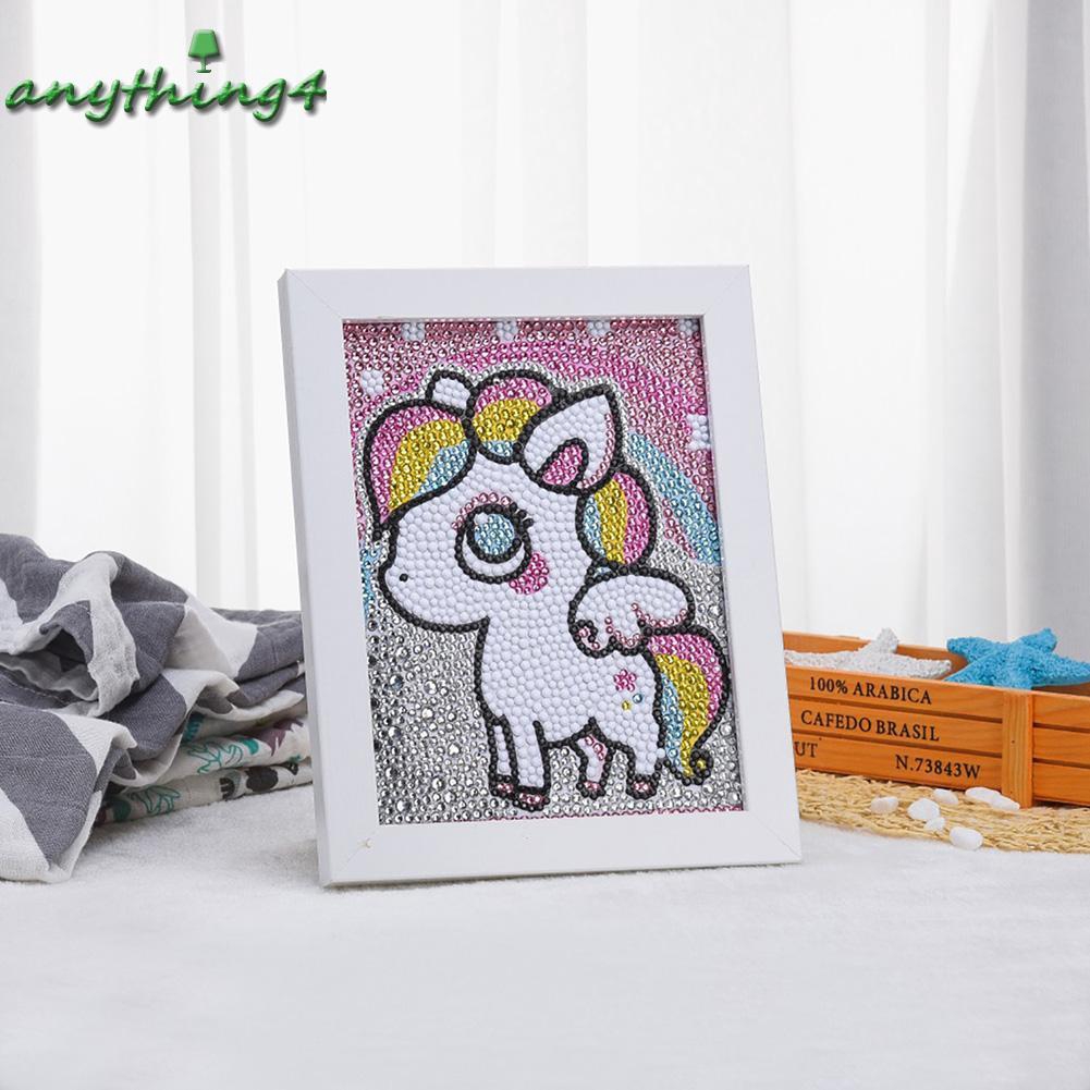 Bộ tranh đính đá 5D tự làm hình ngựa 1 sừng màu hồng dễ thương kích thước 15X20cm